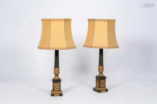 A pair of French gilt and patinated bronze Empire style 'Car...