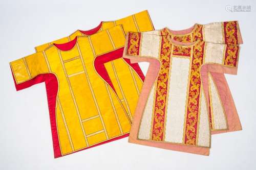 Two pairs of Gothic Revival silk dalmatics with gold and sil...