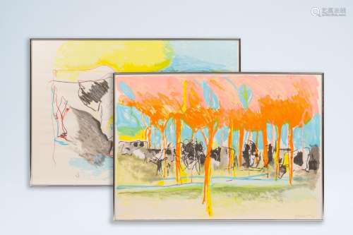 Kees Van Bohemen (1928-1985): Cows in a landscape, two litho...