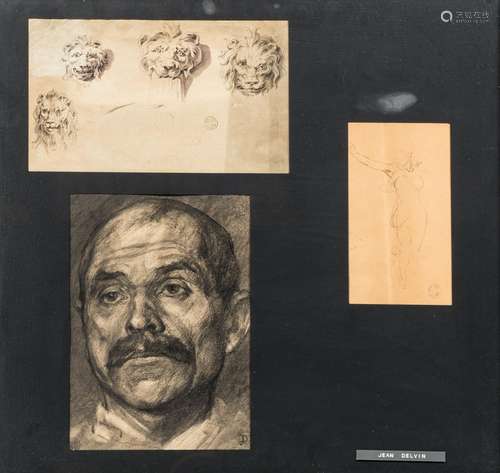 Jean Joseph Delvin (1853-1922): Various studies, mixed media...