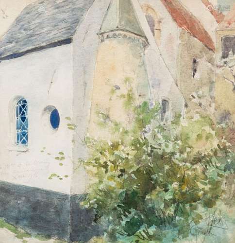 Armand Heins (1856-1938): View of a chapel, mixed media on p...