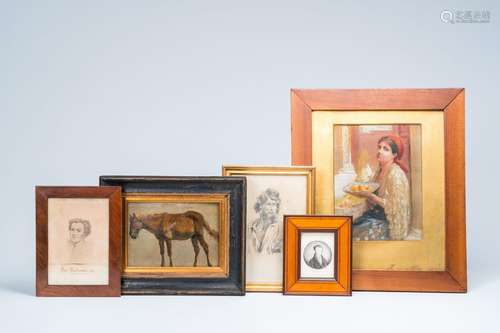 Belgian school: Five various works, mixed media, 19th/20th C...