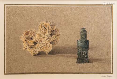 Michel Buylen (1953): Desert rose and a sculpture, mixed med...