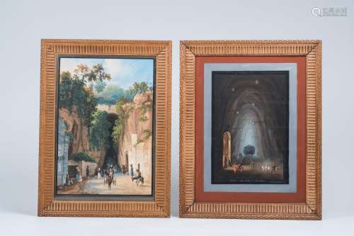 Italian school: Two Neapolitan views ('Grotta di Posilipo' a...