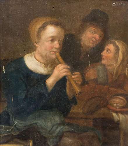 Flemish school: Peasants making merry  in an inn, oil on pan...