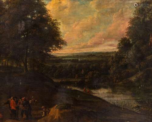 Flemish school: An animated landscape, oil on canvas, 18th C...