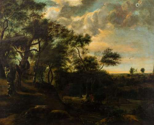 Flemish school: Landscape with farmers, oil on canvas, 18th ...