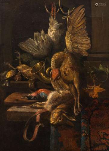 Flemish school: Hunting still life, oil on canvas, 17th C. a...