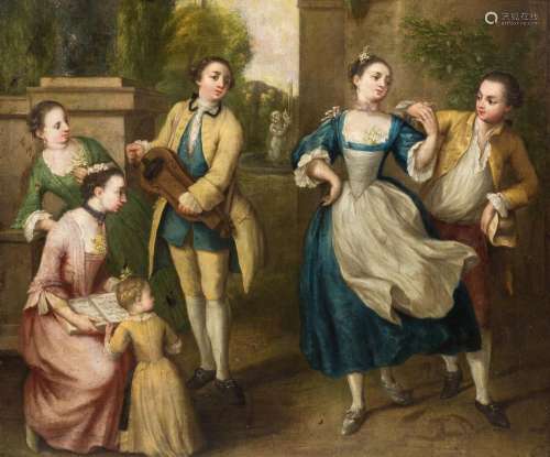 Flemish school: Gallant scene with dancers and musicians, oi...