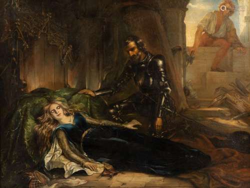 Henri Dobbelaere (1829-1885): A lady rescued by a knight, oi...