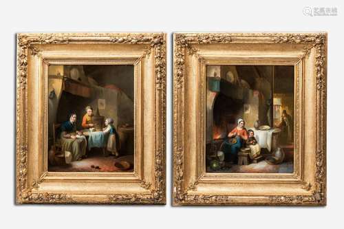 F. Cantino (?): Two animated interior scenes, oil on panel, ...