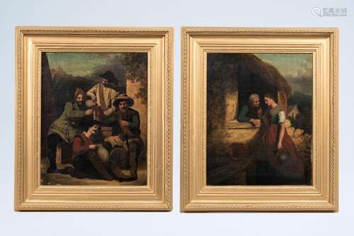 German school: Two animated scenes, oil on canvas, 19th/20th...