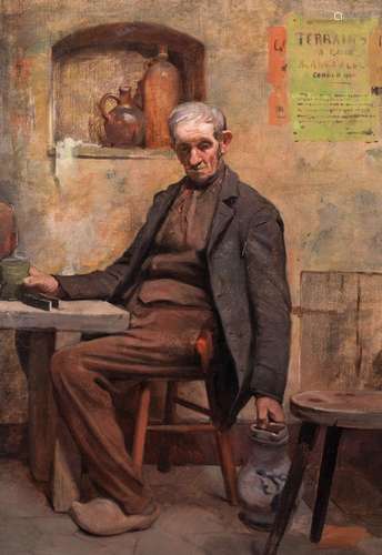 Belgian school: The old drunkard, oil on canvas, 19th C.<br ...