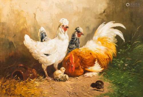 Paul Henry Schouten (1860-1922): Chickens, oil on canvas<br ...