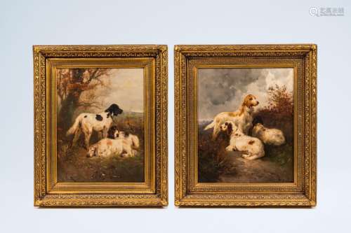 Henry Schouten (1857-1927): Two scenes with hunting dogs in ...