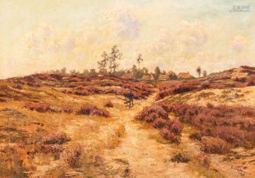Leon Delderenne (1864-1921): Heather landscape with a hunter...