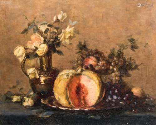 Belgian school, illegibly signed: Still life with fruit, oil...