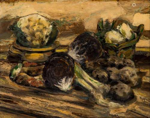 Joseph Verdegem (1897-1957): Still life with vegetables, oil...