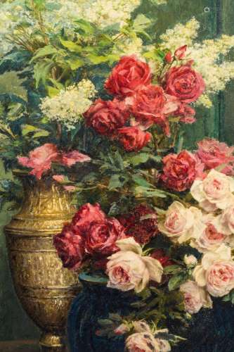 Frans Mortelmans (1865-1936): Still life of flowers, oil on ...