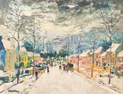 Albert Saverys (1886-1964): Village view in wintertime, oil ...