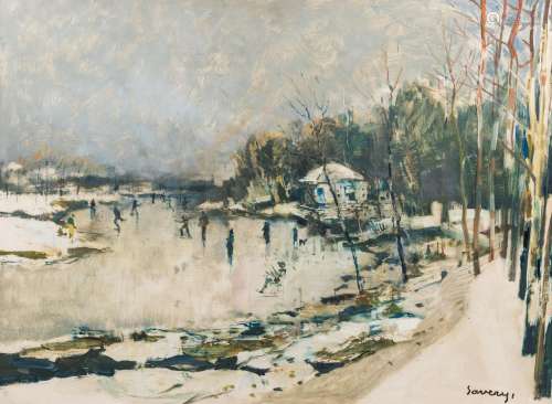Albert Saverys (1886-1964): Winter landscape with skaters, o...