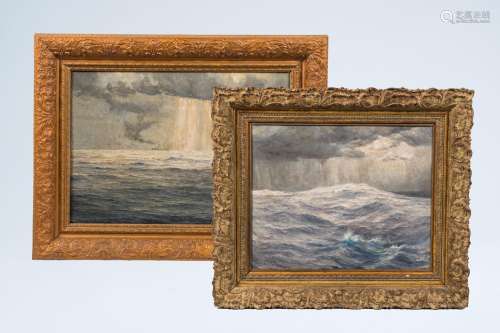 Leon Louis Canivet (1863-1957): 'L'orage' and Marine, oil on...