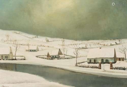 oscar Colman (1893-1963): Winter landscape with river, oil o...
