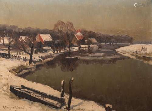 Hubert Malfait (1898-1971): Landscape with the Lys in winter...