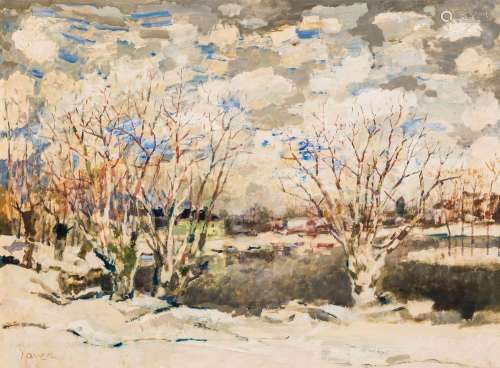 Albert Saverys (1886-1964): A Leie landscape in wintertime, ...