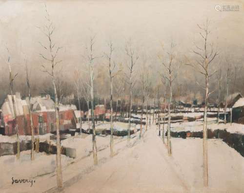 Albert Saverys (1886-1964): Lane in the snow, oil on canvas<...