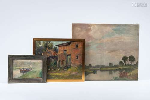 Belgian school: Three various landscapes, oil on canvas and ...