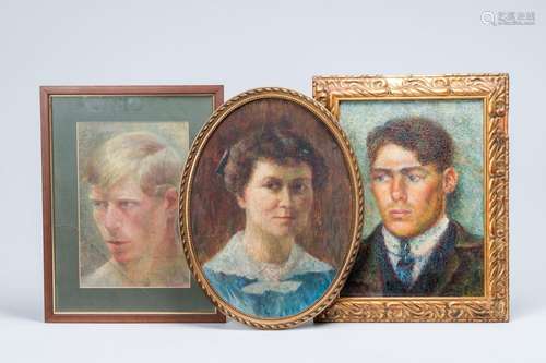 Belgian school: Three portraits, oil on canvas, 20th C.<br /...