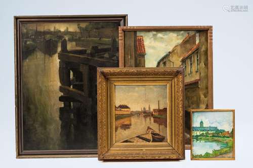 Belgian school: Four Ghent cityscapes, oil on canvas, panel ...