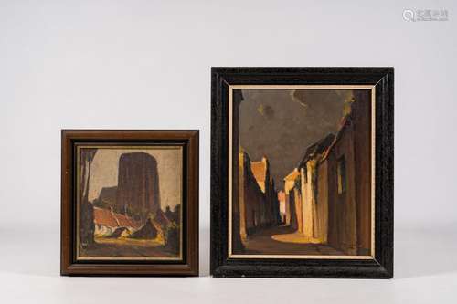 Piet Lippens (1890-1981): Alley and Church in Lissewege, oil...