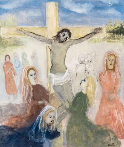 Alice Frey (1895-1981): Women weeping around the cross, oil ...