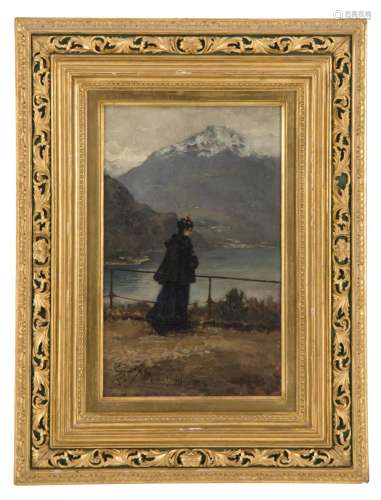 EUGENIO SPREAFICO. Painting "WOMAN AT THE LAKE"