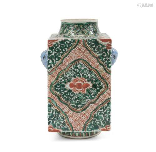 CHINESE FAMILLE VERTE CONG VASE W/ PEONIES