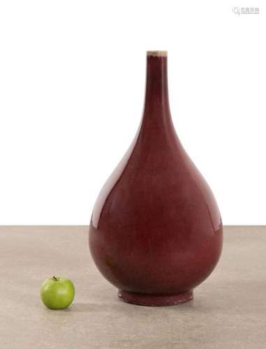 LARGE CHINESE RED FLAMBE BOTTLE VASE