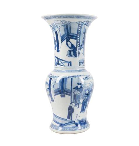 CHINESE BLUE & WHITE PHOENIX TAIL VASE, MARKED