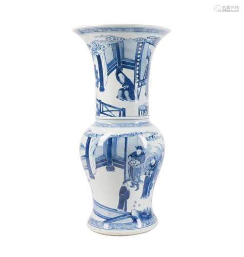 CHINESE BLUE & WHITE PHOENIX TAIL VASE, MARKED