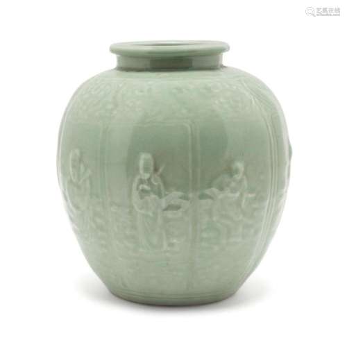 CHINESE CELADON EIGHT IMMORTAL PANEL VASE