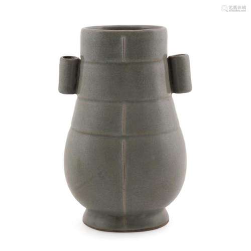 CHINESE DARK GREEN CELADON HU FORM VASE