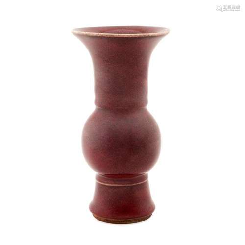 CHINESE SMALL SANG DE BOEUF OXBLOOD GU VASE