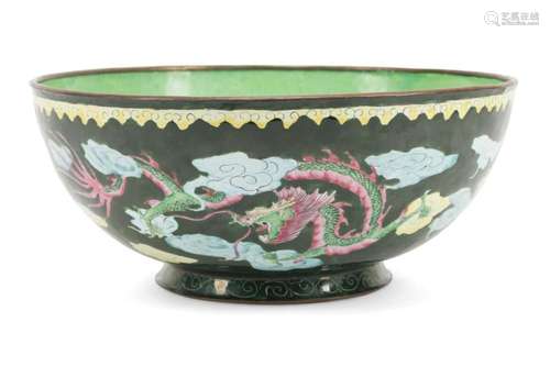 CHINESE WIRELESS ENAMEL DRAGON BOWL