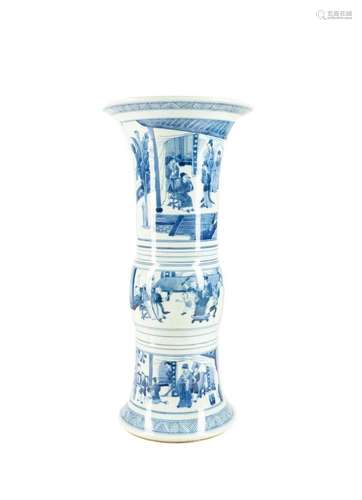 CHINESE BLUE & WHITE GU BEAKER VASE, MARKED