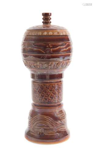 CHINESE BROWN GLAZED DOU OR ALTAR VESSEL