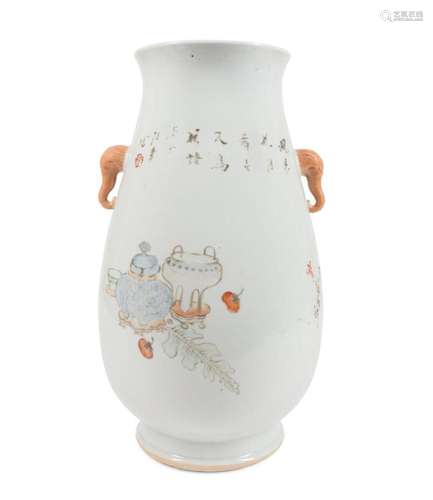 LARGE CHINESE FAMILLE ROSE HU VASE