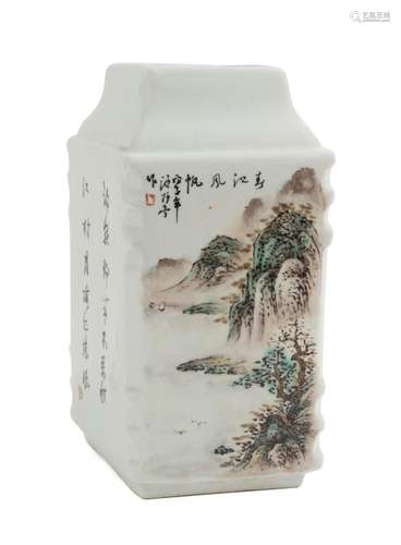 CHINESE FAMILLE VERTE LANDSCAPE VASE