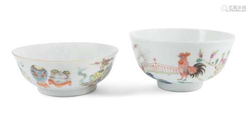 TWO CHINESE FAMILLE ROSE RICE BOWLS, MARKED