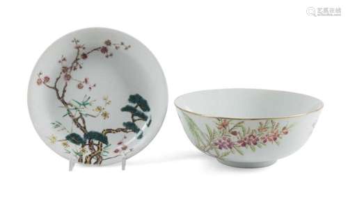 2PCS CHINESE FAMILY ROSE FLORAL ENAMEL PORCELAIN